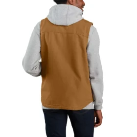Chaleco de cuello alto para hombre, de lona lavada y forrado de sherpa