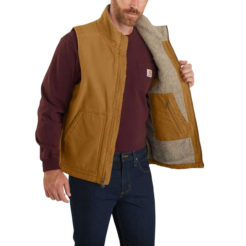 Chaleco de cuello alto para hombre, de lona lavada y forrado de sherpa