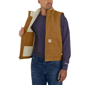 Chaleco de cuello alto para hombre Fr, de tela de pato y forro de sherpa – Chalecos ignífugos