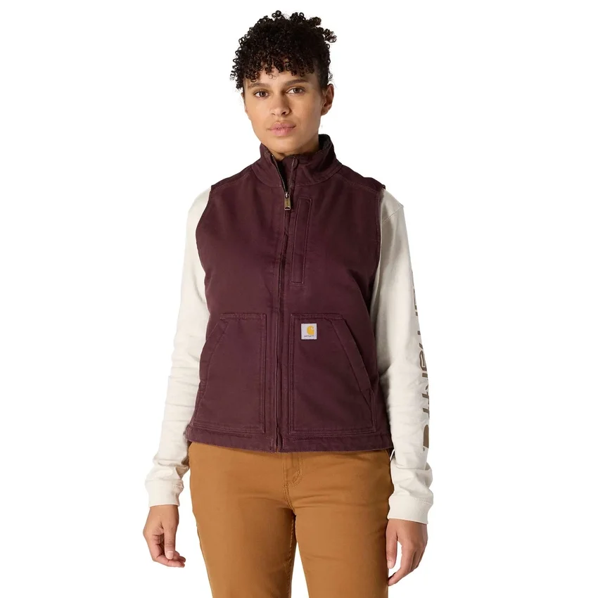 Chaleco de cuello alto para mujer, de lona de algodón lavada con forro de sherpa