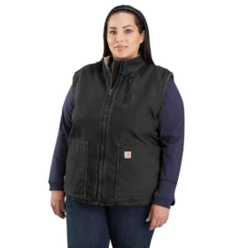 Chaleco de cuello alto para mujer, de lona de algodón lavada con forro de sherpa