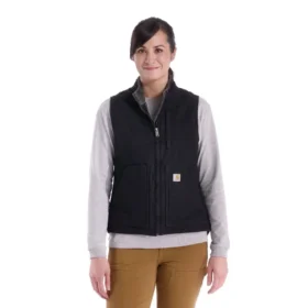 Chaleco de cuello alto para mujer, de lona de algodón lavada con forro de sherpa