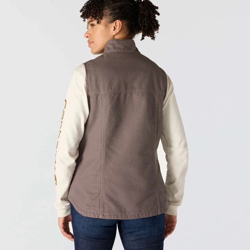 Chaleco de cuello alto para mujer, de lona de algodón lavada con forro de sherpa