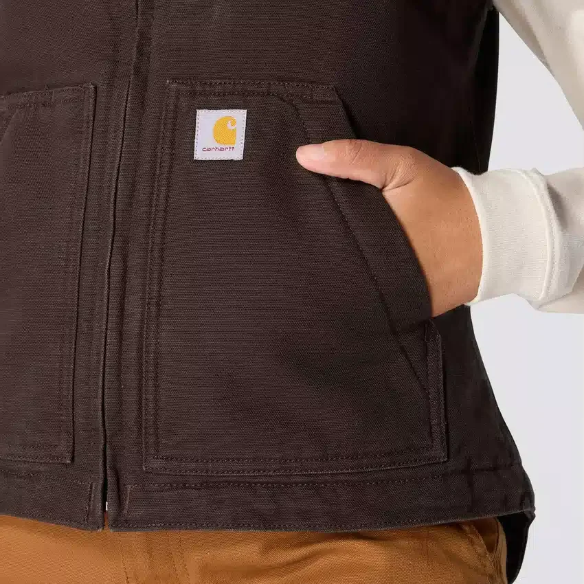Chaleco de cuello alto para mujer, de lona de algodón lavada con forro de sherpa