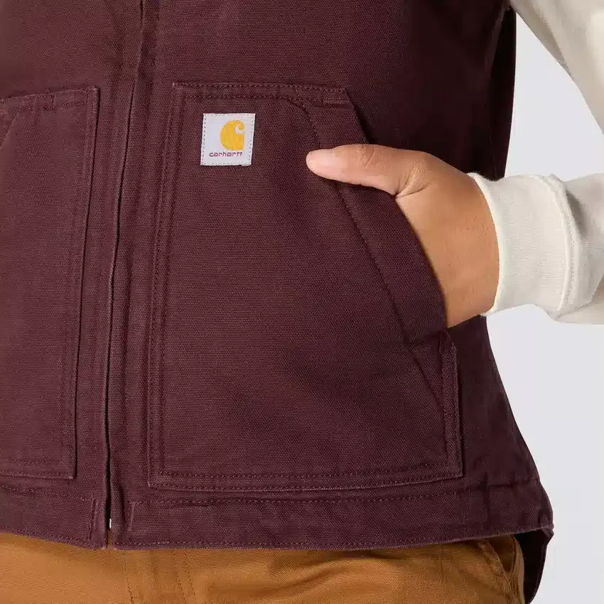 Chaleco de cuello alto para mujer, de lona de algodón lavada con forro de sherpa