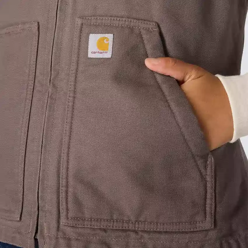 Chaleco de cuello alto para mujer, de lona de algodón lavada con forro de sherpa