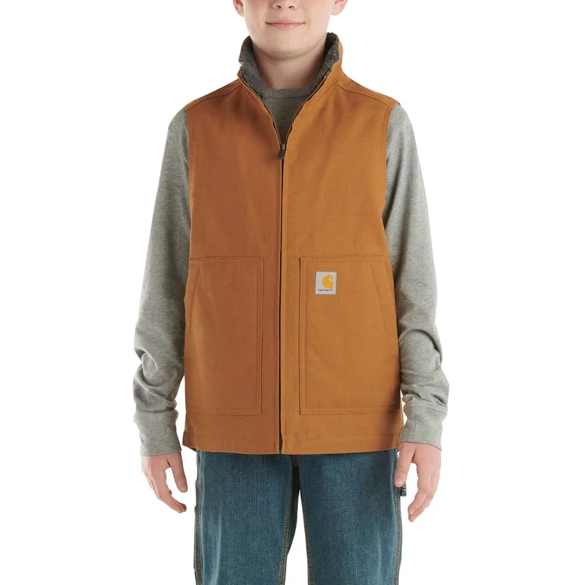 Chaleco de lona con forro de forro polar Sherpa y cremallera frontal para niño