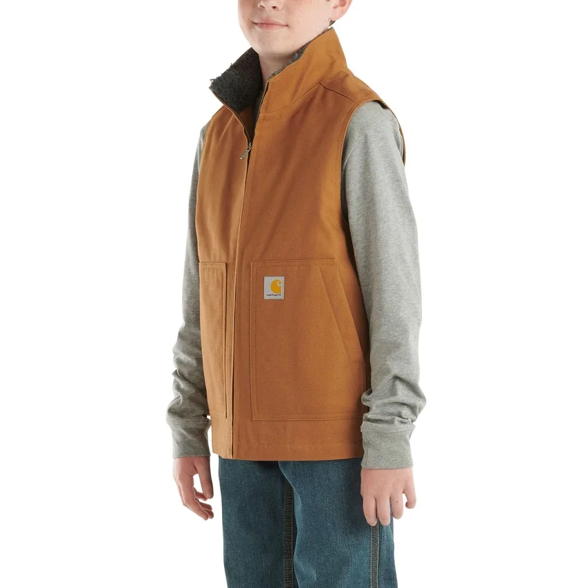 Chaleco de lona con forro de forro polar Sherpa y cremallera frontal para niño
