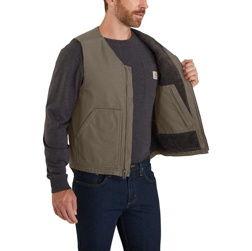 Chaleco resistente de lona lavada con forro de sherpa para hombre