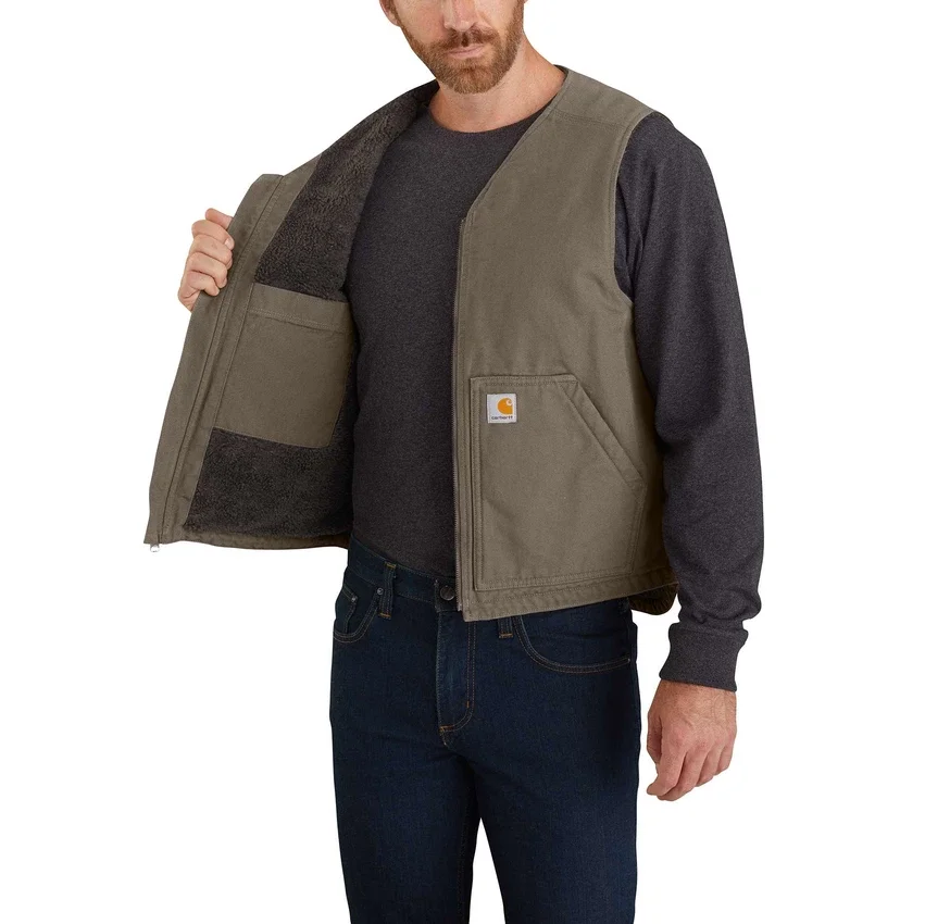 Chaleco resistente de lona lavada con forro de sherpa para hombre