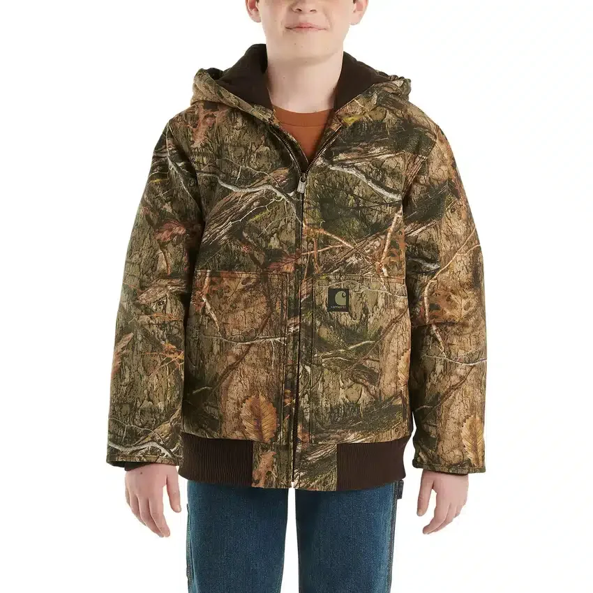 Chaqueta de camuflaje con capucha y aislamiento de lona para niño, con cremallera frontal (niños/jóvenes)