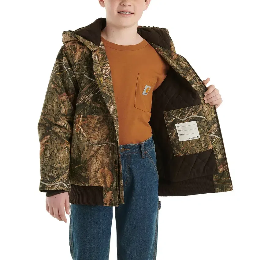 Chaqueta de camuflaje con capucha y aislamiento de lona para niño, con cremallera frontal (niños/jóvenes)