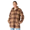 Chaqueta de forro polar a cuadros de corte holgado para mujer