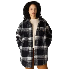 Chaqueta de forro polar a cuadros de corte holgado para mujer