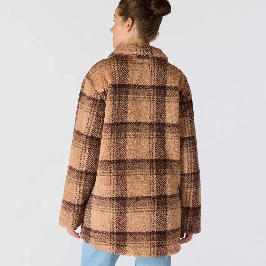 Chaqueta de forro polar a cuadros de corte holgado para mujer