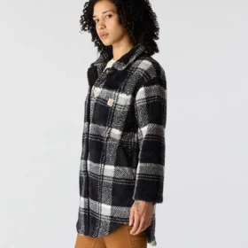 Chaqueta de forro polar a cuadros de corte holgado para mujer