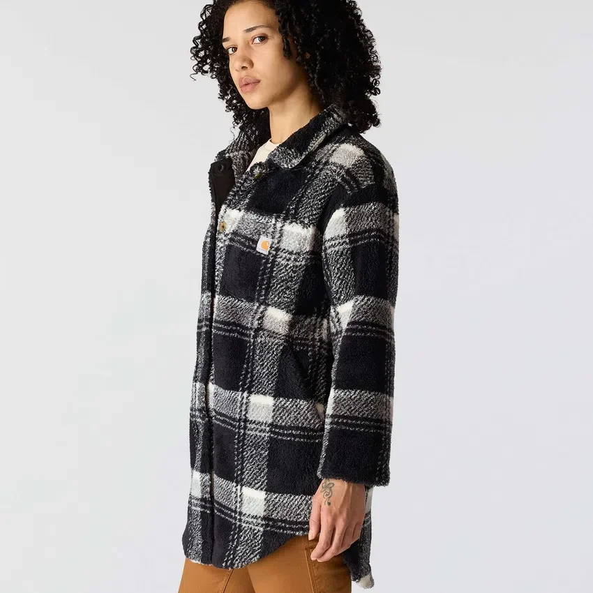 Chaqueta de forro polar a cuadros de corte holgado para mujer