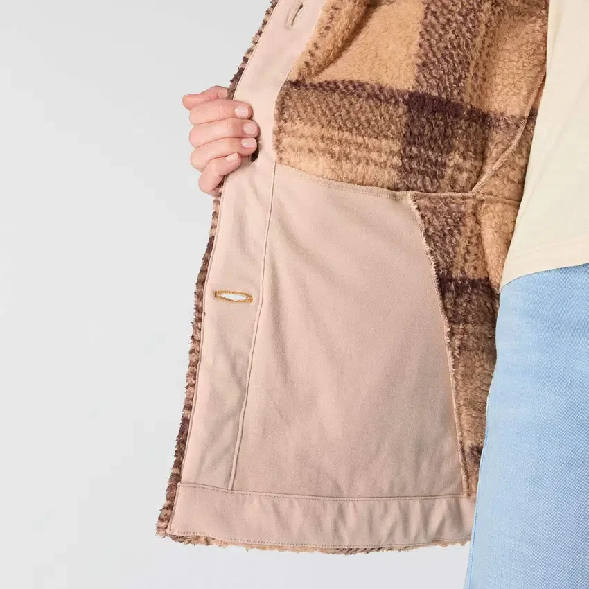 Chaqueta de forro polar a cuadros de corte holgado para mujer