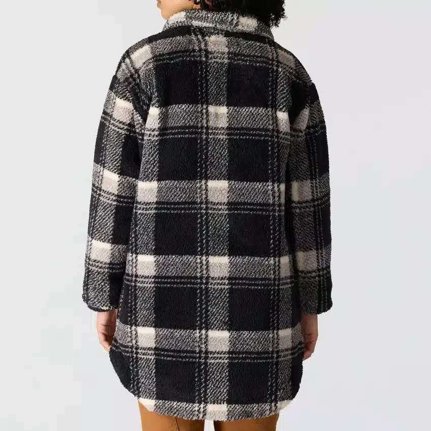 Chaqueta de forro polar a cuadros de corte holgado para mujer