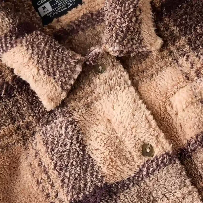 Chaqueta de forro polar a cuadros de corte holgado para mujer