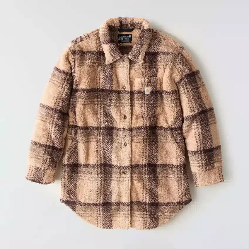 Chaqueta de forro polar a cuadros de corte holgado para mujer