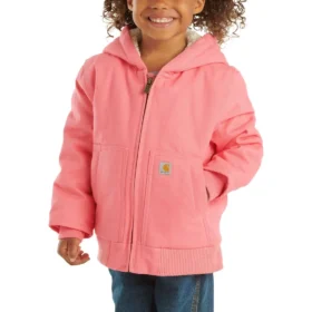 Chaqueta deportiva con capucha y aislamiento de lona con cremallera frontal para niñas (bebés/niños pequeños)