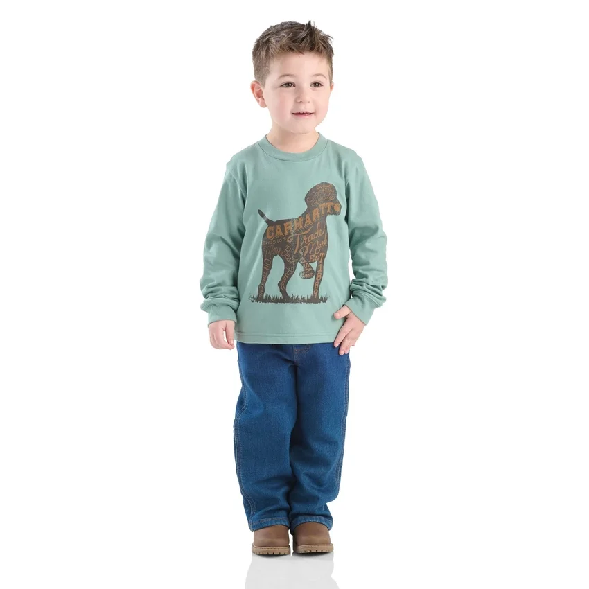 Conjunto de 2 piezas para niño: camiseta con manguitos y estampado de perro y pantalones vaqueros (niños pequeños)