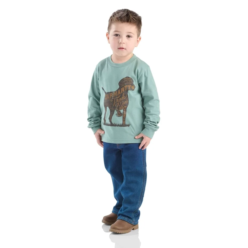 Conjunto de 2 piezas para niño: camiseta con manguitos y estampado de perro y pantalones vaqueros (niños pequeños)
