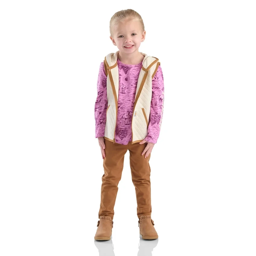Conjunto de 3 piezas para niñas: chaleco, camiseta estampada y Leggings (niñas pequeñas)