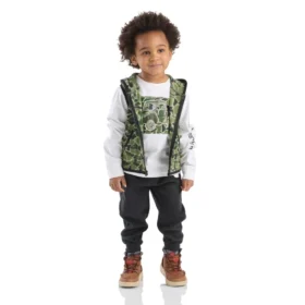 Conjunto de 3 piezas para niño: chaleco de camuflaje, camiseta con manguitos y pantalones (niños pequeños)