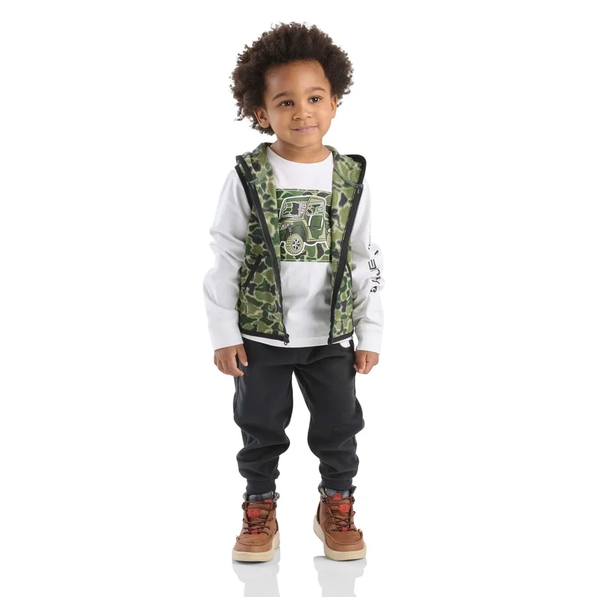 Conjunto de 3 piezas para niño: chaleco de camuflaje, camiseta con manguitos y pantalones (niños pequeños)