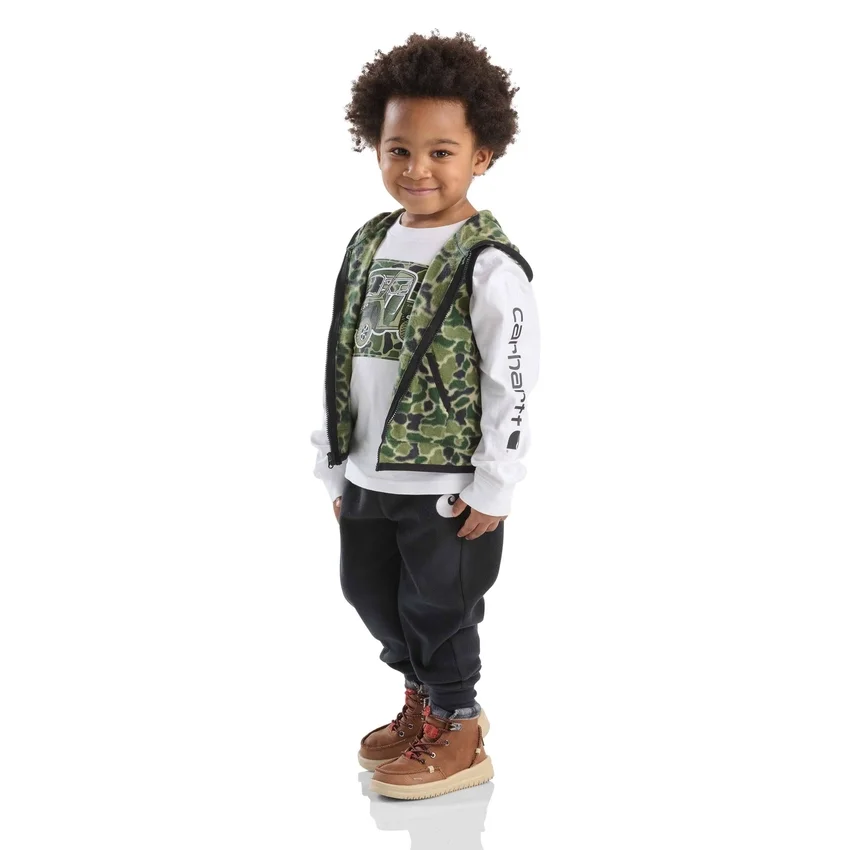 Conjunto de 3 piezas para niño: chaleco de camuflaje, camiseta con manguitos y pantalones (niños pequeños)