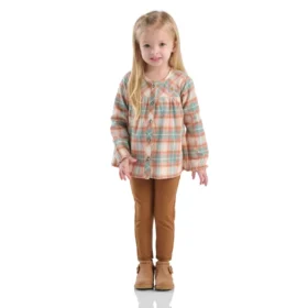 Conjunto de dos piezas para niñas: camiseta de franela con manguitos largos y Leggings (niñas pequeñas)