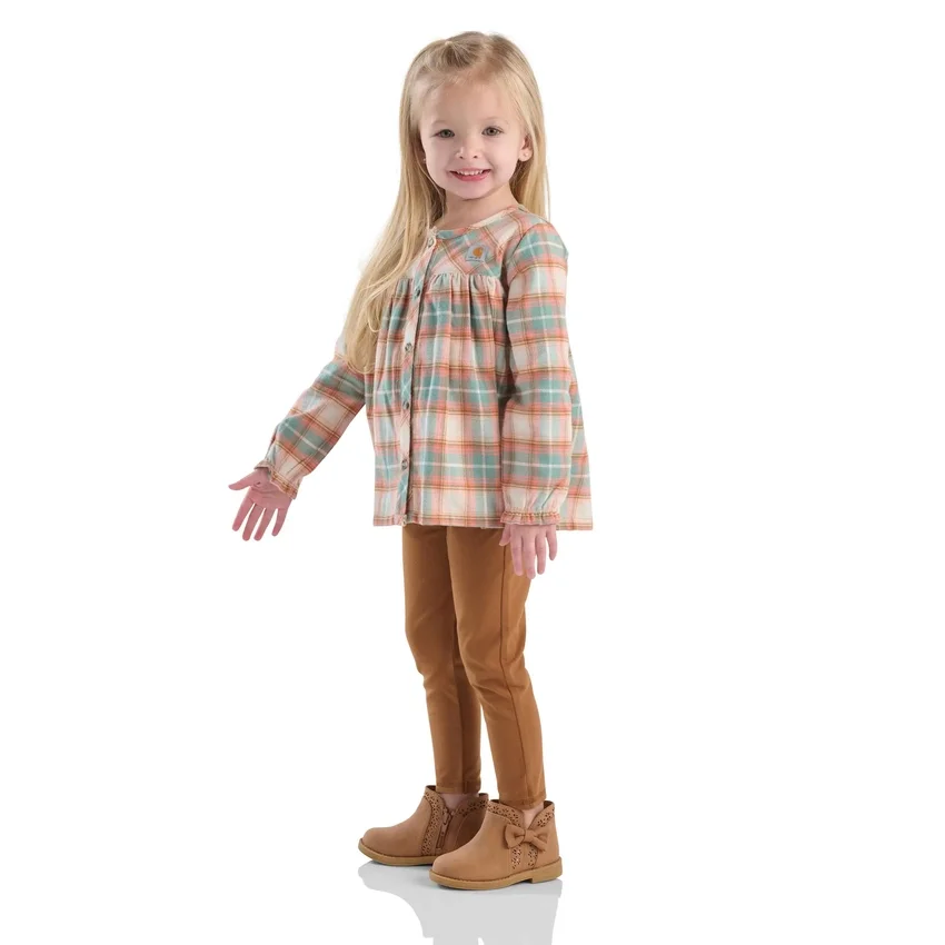 Conjunto de dos piezas para niñas: camiseta de franela con manguitos largos y Leggings (niñas pequeñas)
