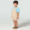 Conjunto de dos piezas para niño: camiseta de manguitos cortos y peto de rayas marrones (niños pequeños)