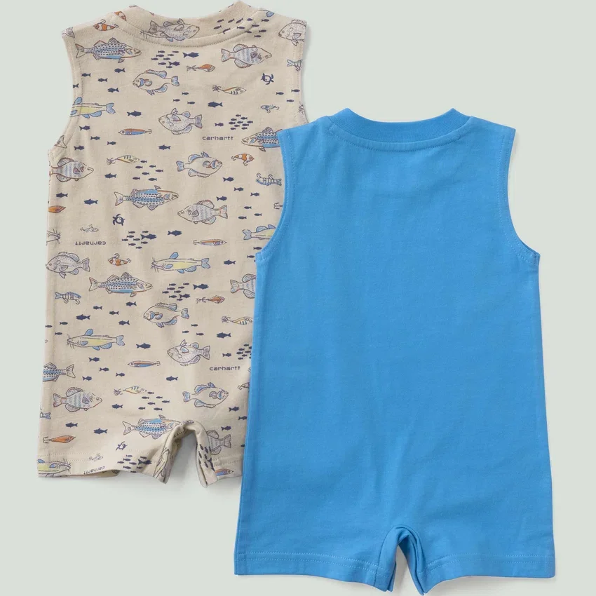Conjunto de dos piezas para niño: pelele sin mangas con estampado de peces (bebé)