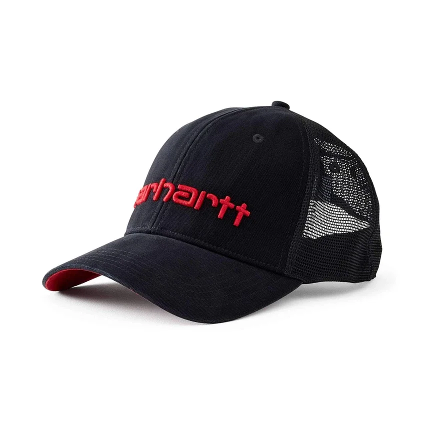 Gorra de camionero de lona con parte trasera de malla y logotipo