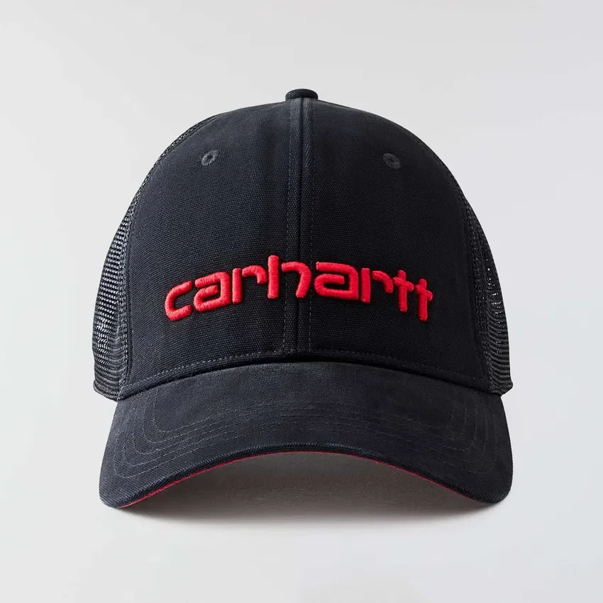 Gorra de camionero de lona con parte trasera de malla y logotipo