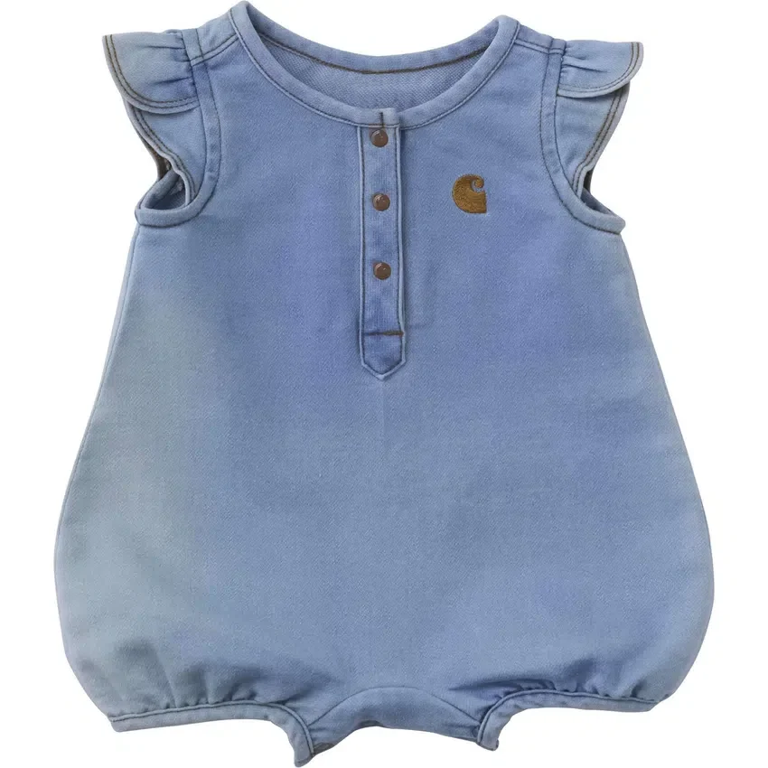 Mono de denim con cuello Henley y manguitos cortos para niñas (bebé)