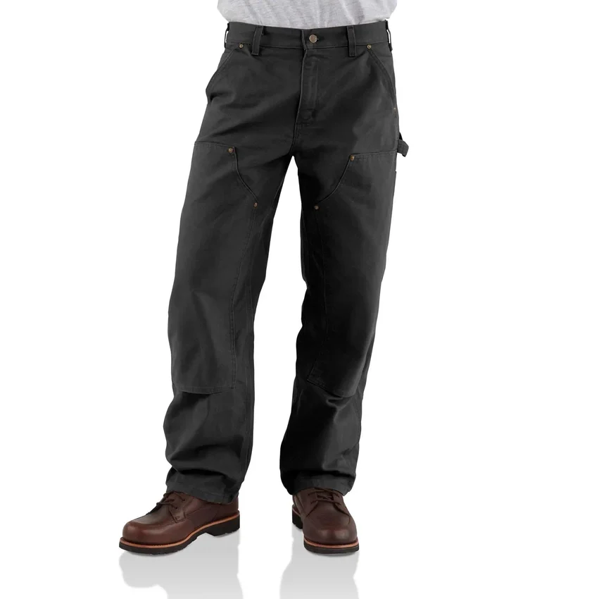 Pantalones de carpintero carhartt B136 para hombre, de corte recto holgado, en lona lavada y con doble refuerzo en las rodillas