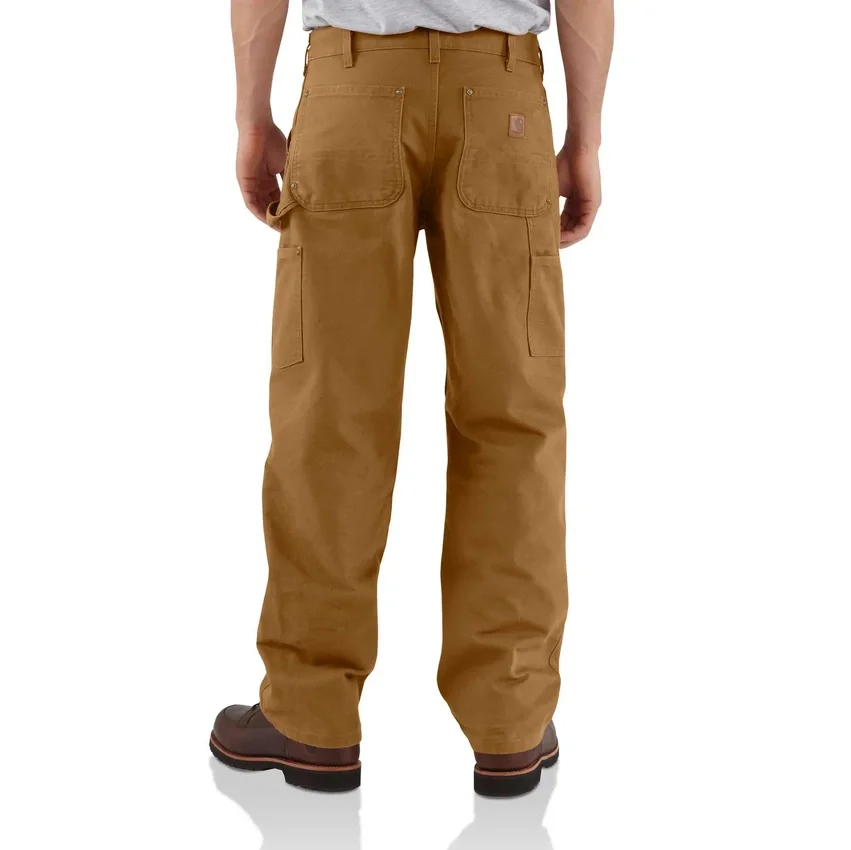 Pantalones de carpintero carhartt B136 para hombre, de corte recto holgado, en lona lavada y con doble refuerzo en las rodillas