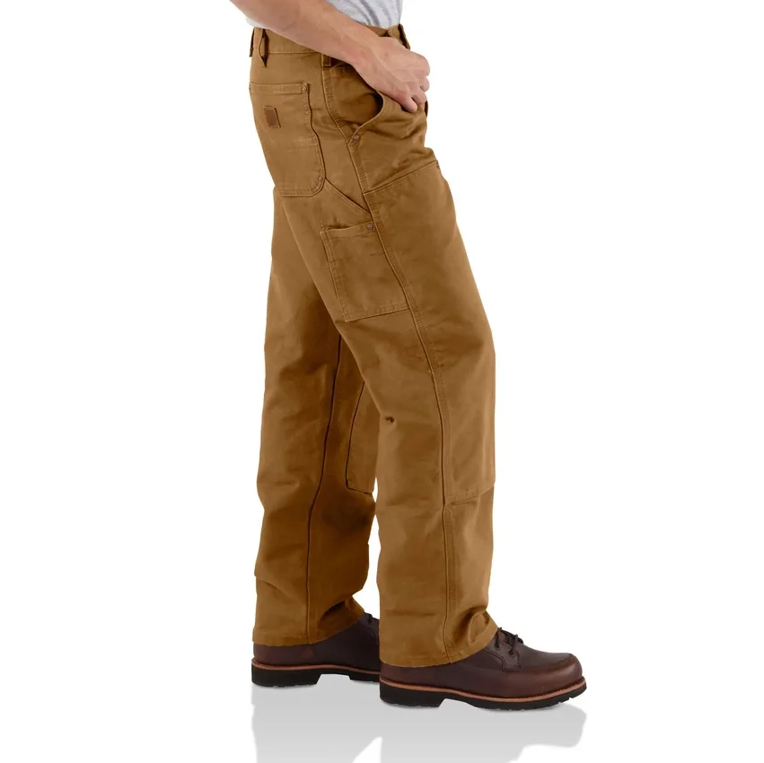 Pantalones de carpintero carhartt B136 para hombre, de corte recto holgado, en lona lavada y con doble refuerzo en las rodillas