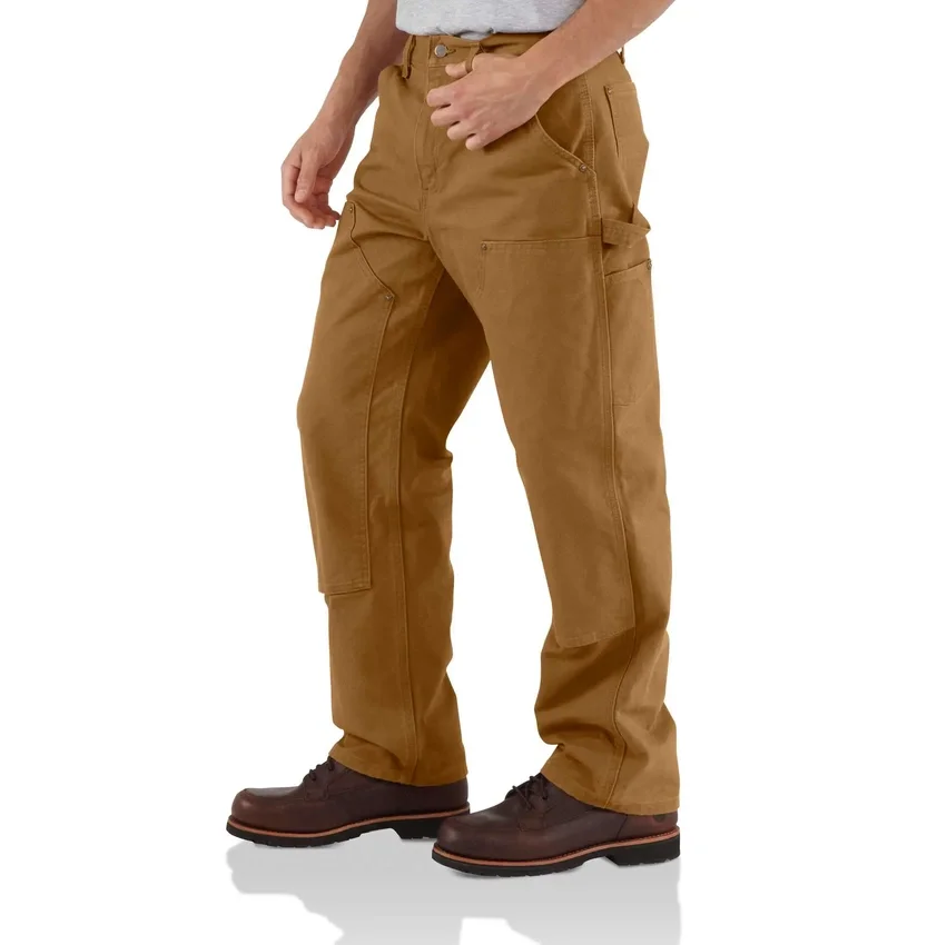 Pantalones de carpintero carhartt B136 para hombre, de corte recto holgado, en lona lavada y con doble refuerzo en las rodillas