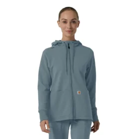 Sudadera con capucha y cremallera completa de tejido tipo gofre para mujer