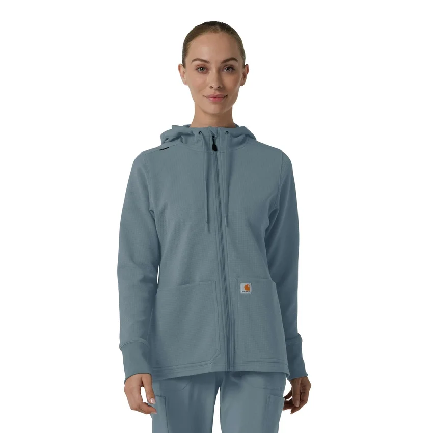 Sudadera con capucha y cremallera completa de tejido tipo gofre para mujer