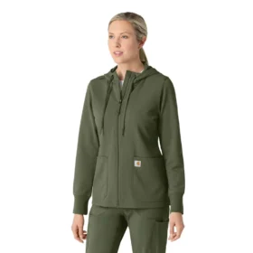 Sudadera con capucha y cremallera completa de tejido tipo gofre para mujer