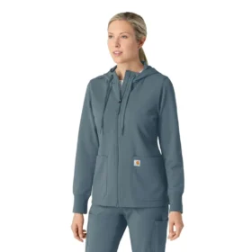 Sudadera con capucha y cremallera completa de tejido tipo gofre para mujer