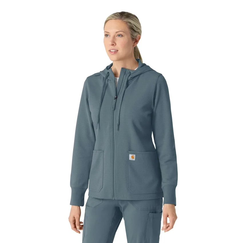 Sudadera con capucha y cremallera completa de tejido tipo gofre para mujer
