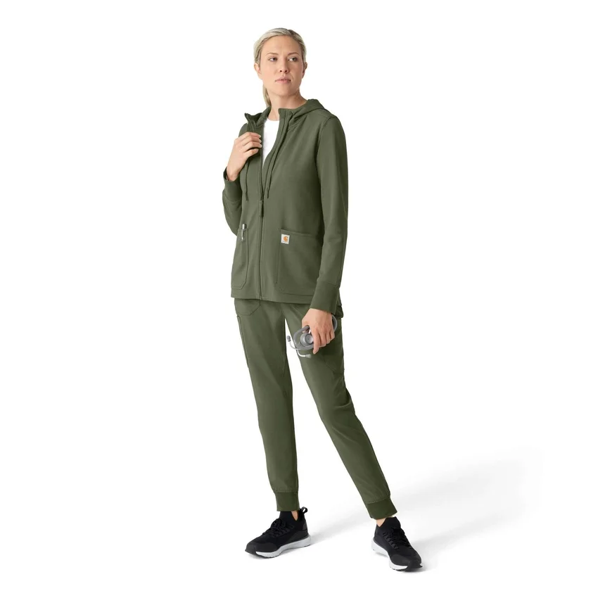 Sudadera con capucha y cremallera completa de tejido tipo gofre para mujer