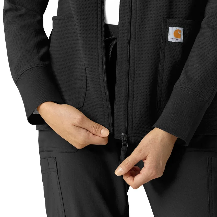 Sudadera con capucha y cremallera completa de tejido tipo gofre para mujer